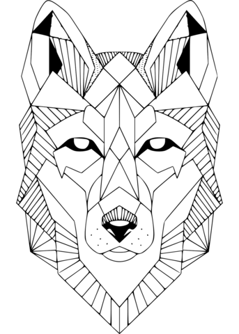 Geometric wolf head coloring page free printable coloring pages
