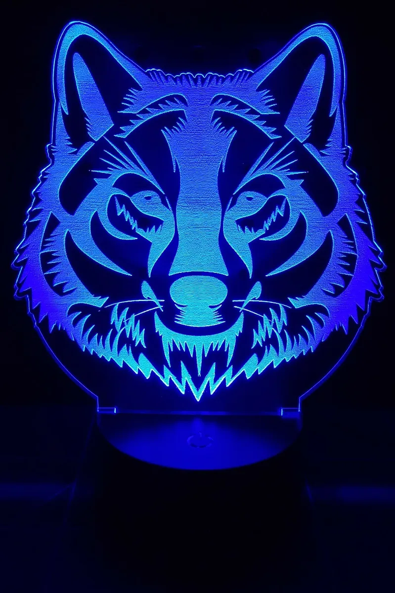 Wolf head d led night light color changing acrylic decor w remote