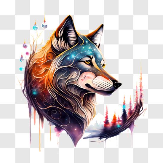 Download colorful abstract wolf head png online