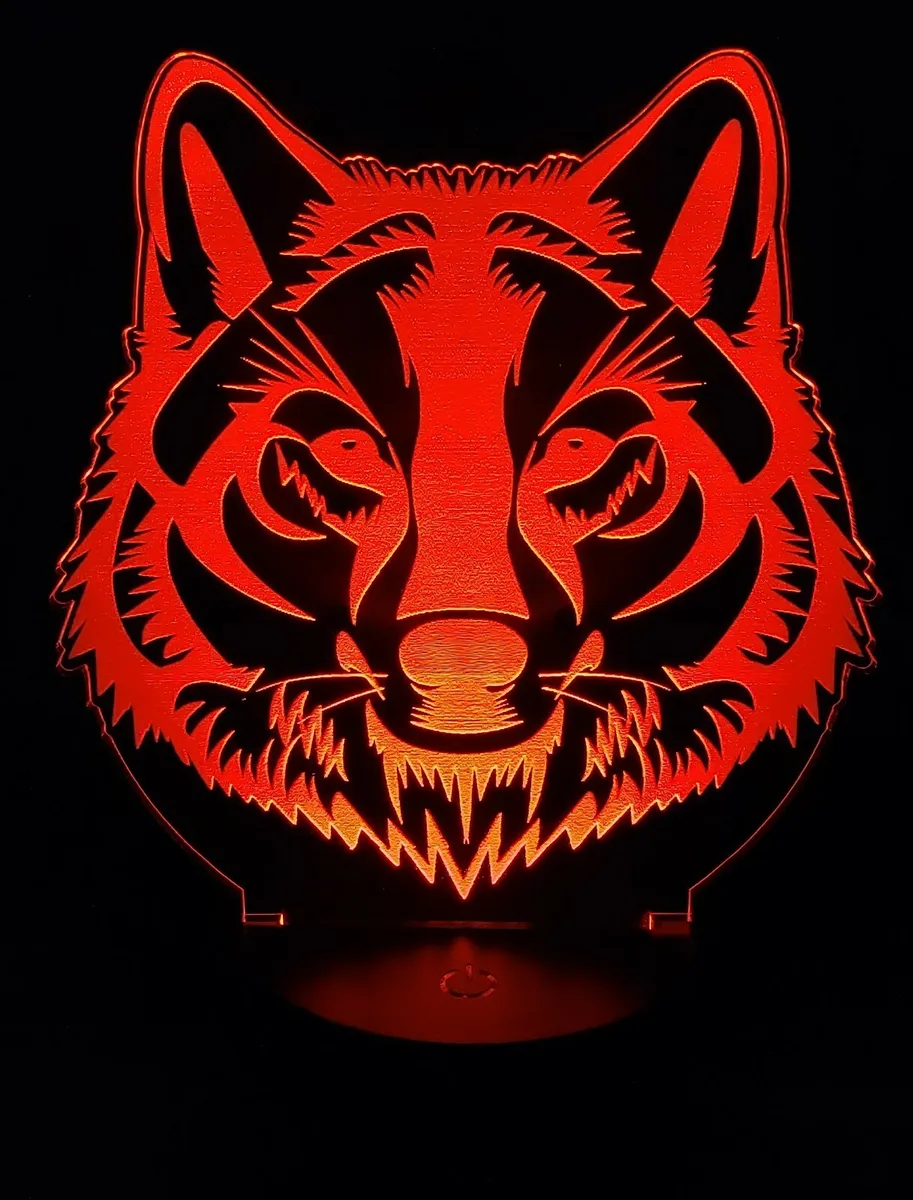 Wolf head d led night light color changing acrylic decor w remote