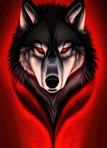 Premium photo brutal evil wolf portrait glowing wolf eyes red color big head d illustration
