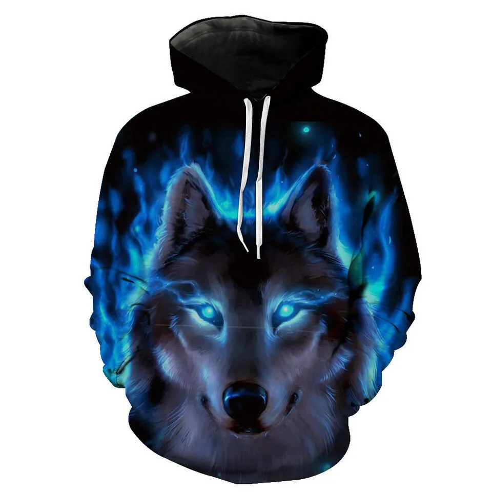 Man hoodie wolf head d digital full printed casual unisex hooded sweatshirt