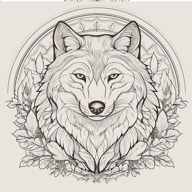 Premium vector illustartion coloring book page head wolf