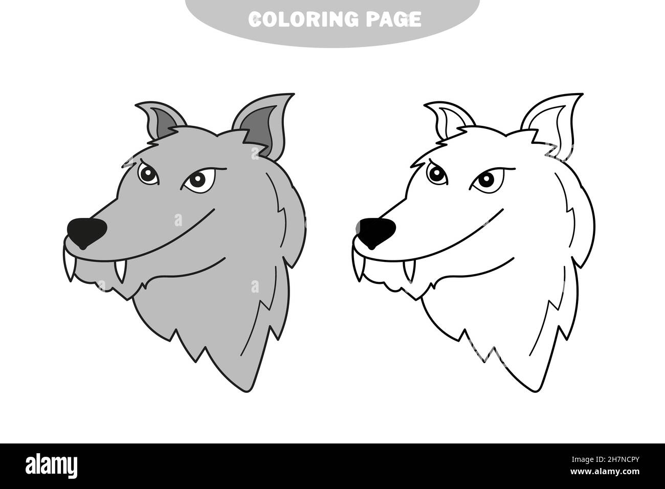 Simple coloring page wolf head to be colored the coloring book for preschool kids with easy gaming level color and black and white version stock vector image art