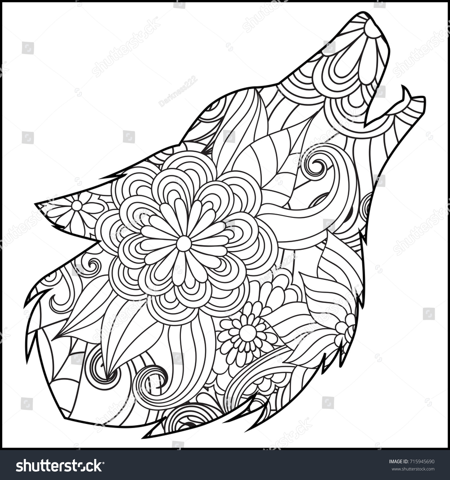 Hakuun coloring page flower wolf head liittyvã vektorikuva rojaltivapaa