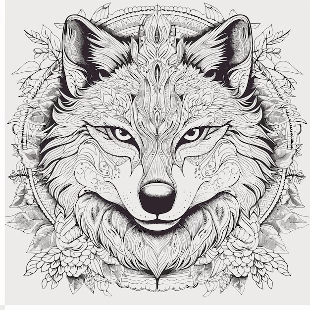 Premium vector illustartion coloring book page head wolf