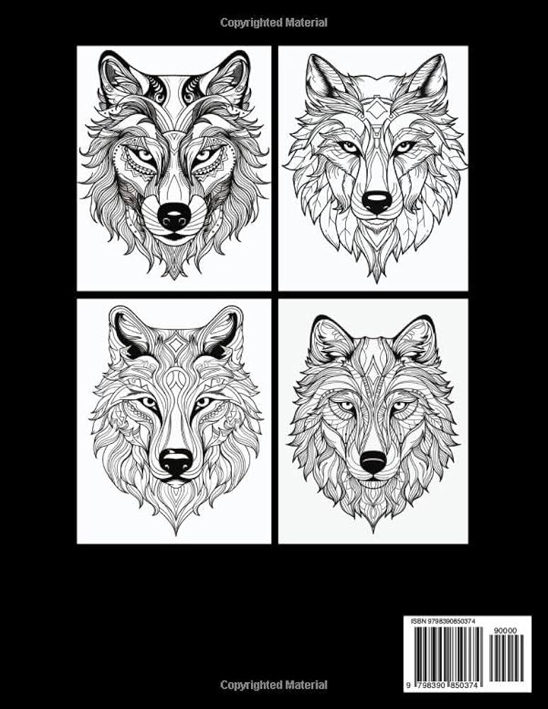 Discover the inner wolf adult coloring book with unique wolf head designs for mindful relaxation dot art von books