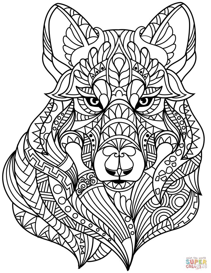 Wolf head zentangle coloring page from zentangle category select from printable craâ animal coloring pages mandala coloring pages abstract coloring pages