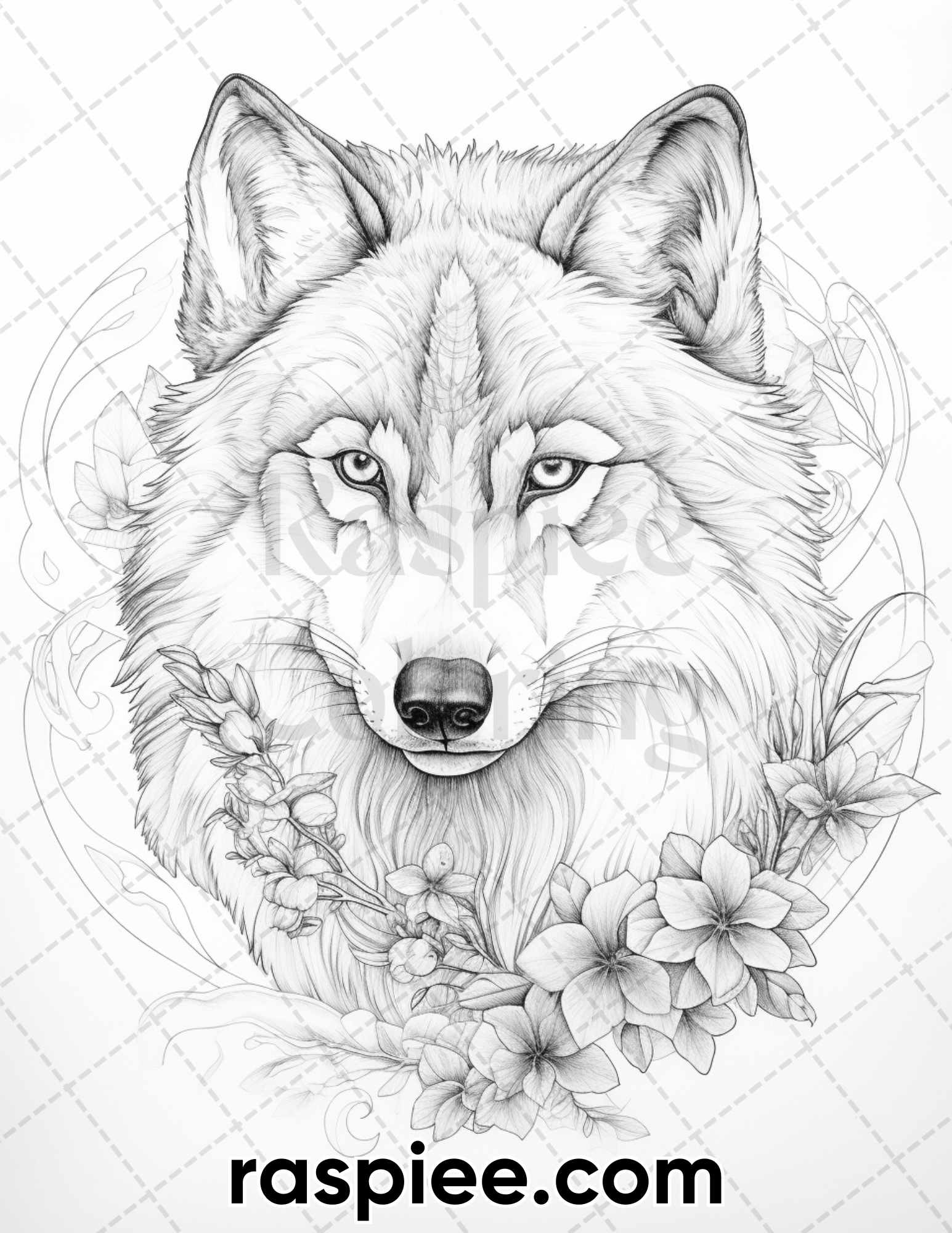 Winter wolf grayscale coloring pages for adults printable pdf inst â coloring