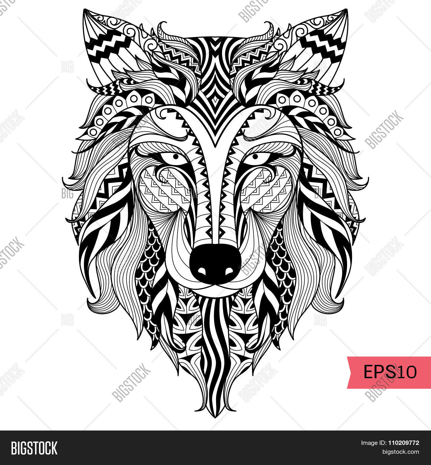 Wolf coloring page vector photo free trial bigstock