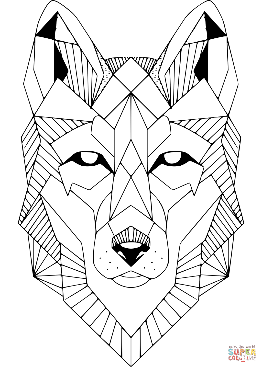 Geometric wolf head coloring page free printable coloring pages