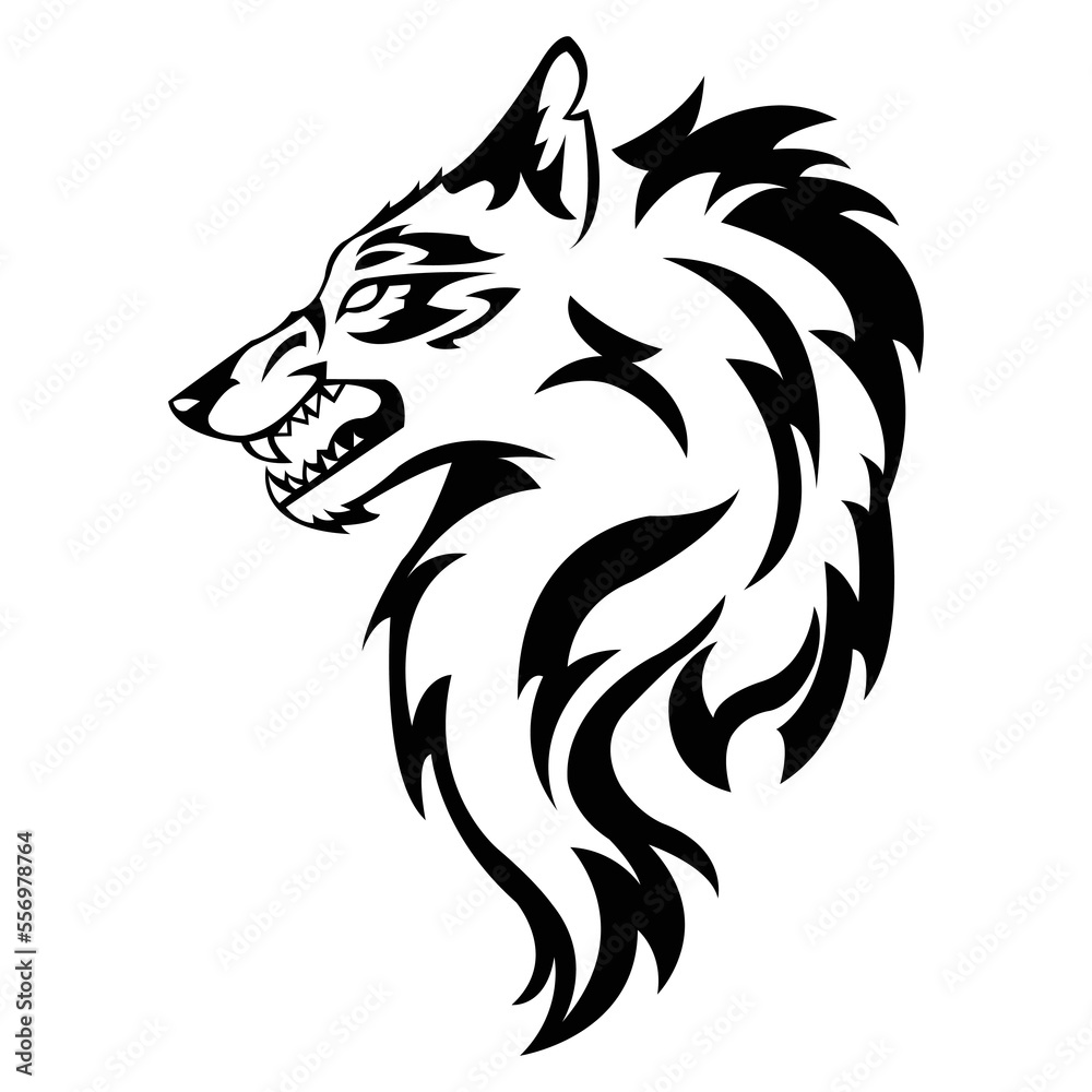 Vector abstract wolf wolf head and feathers in ethnic style with patterns coloring page for kids and adults vector