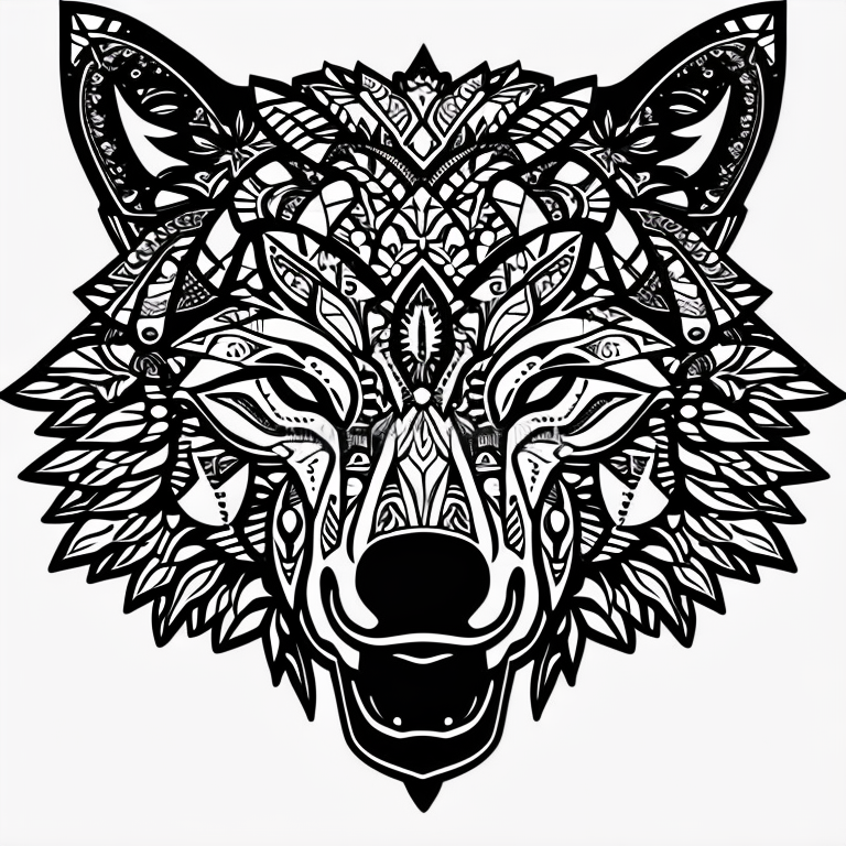 Duskopetrovic vector illustration of a wolf head flat intricate details adult coloring book