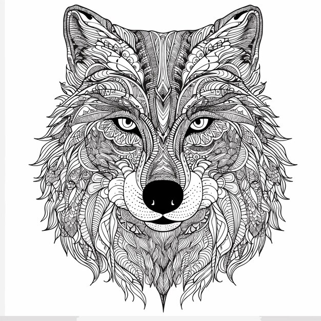 Premium vector illustartion coloring book page head wolf