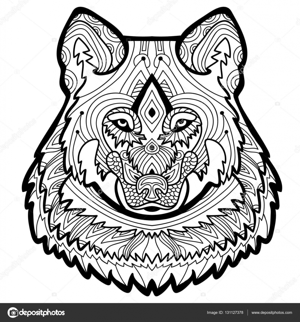 Coloring page for adults strong wolf is drawn by hand with ink stock vector by aleancher