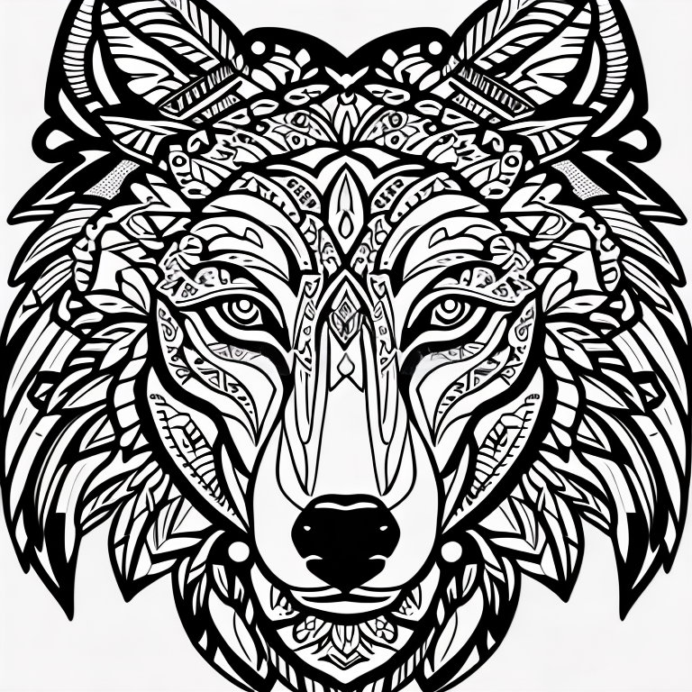 Bernardalsina vector illustration of a wolf head flat intricate details adult coloring book