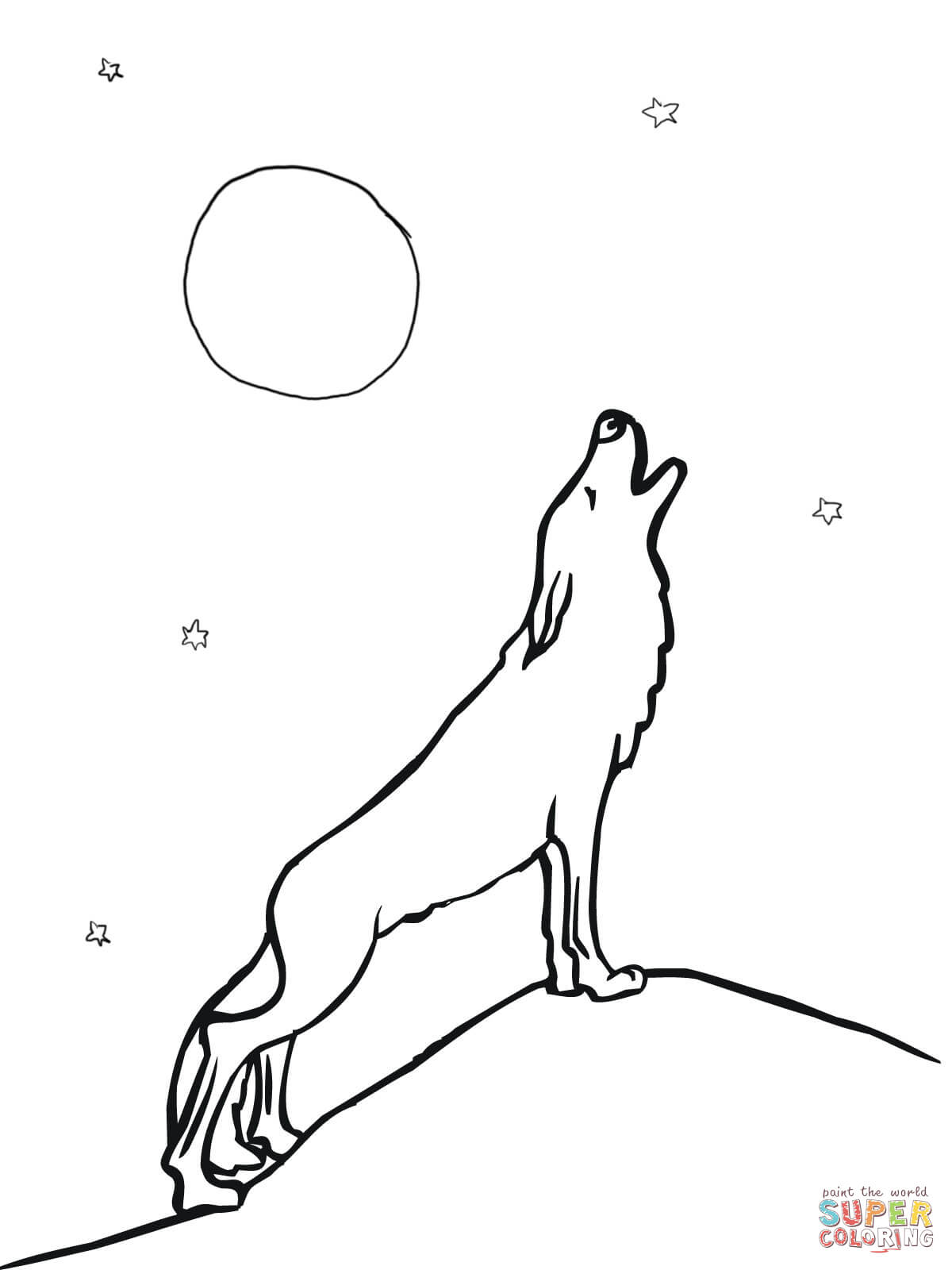 Wolf howling at moon coloring page free printable coloring pages