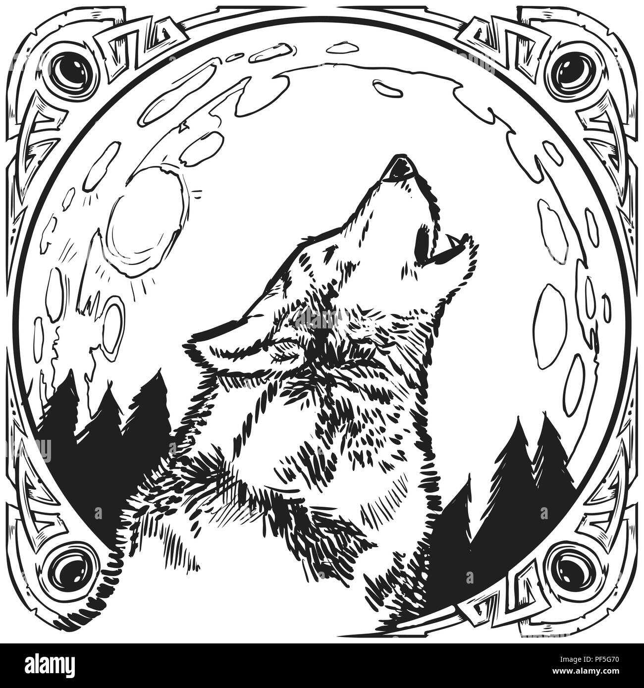 Wolf howling at moon hi