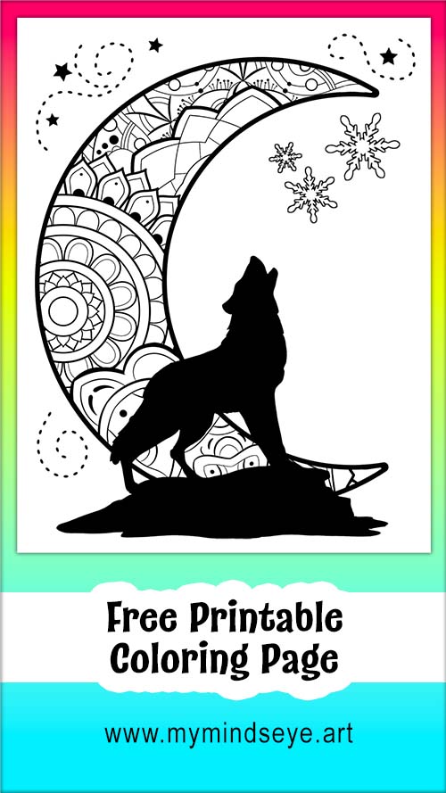 Wolf and winter moon coloring page c