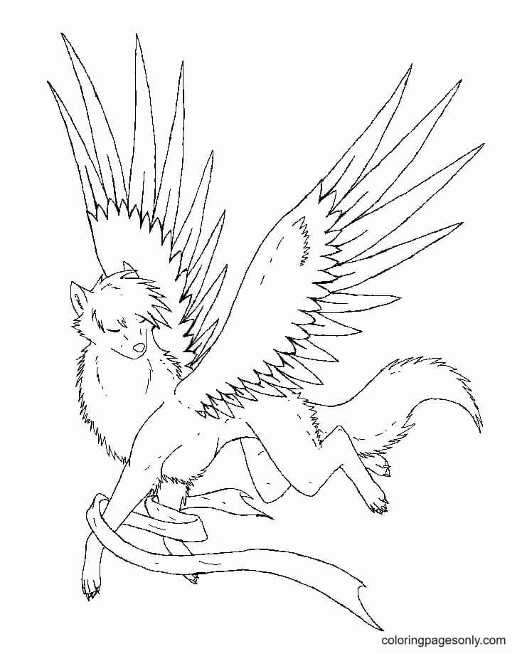 Wolf with wings coloring pages printable for free download