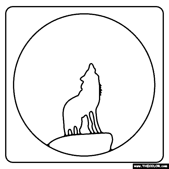 Wolf howling at the oon coloring page