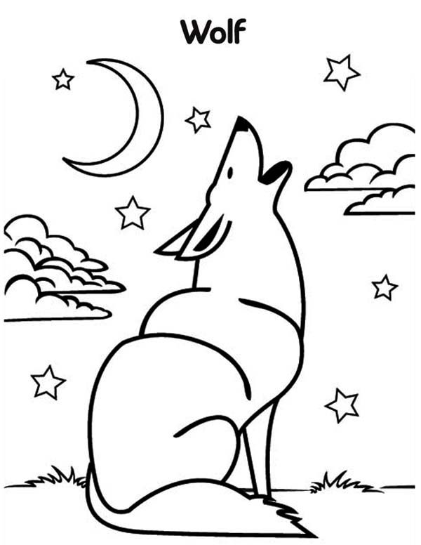 Wolf howling coloring page