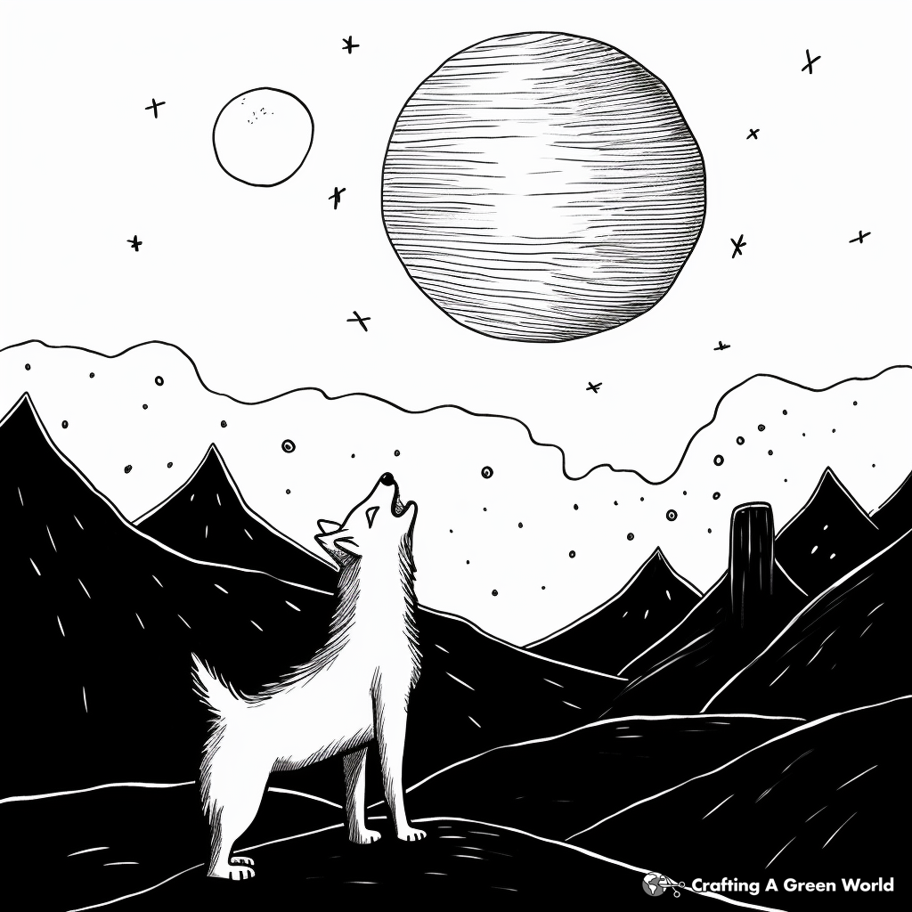 Wolf howling at the moon coloring pages