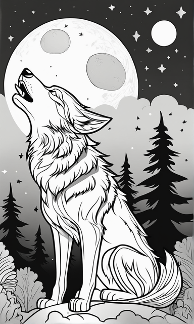 A full body shape wolf outline with a forest inside black and gray drawing line work tattoo dotwork detail stencil