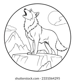 Coloring page simple black white wolf stock vector royalty free