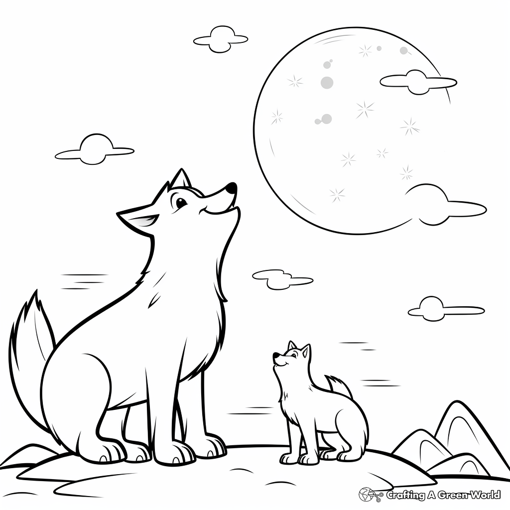 Wolf howling at the moon coloring pages