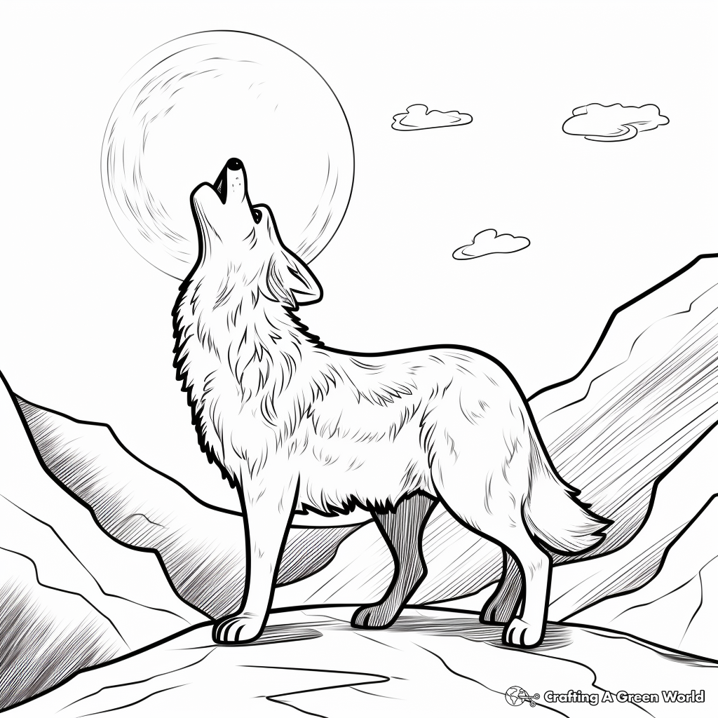 Wolf howling at the moon coloring pages