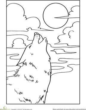 Howling wolf worksheet education moon coloring pages wolf colors coloring pages