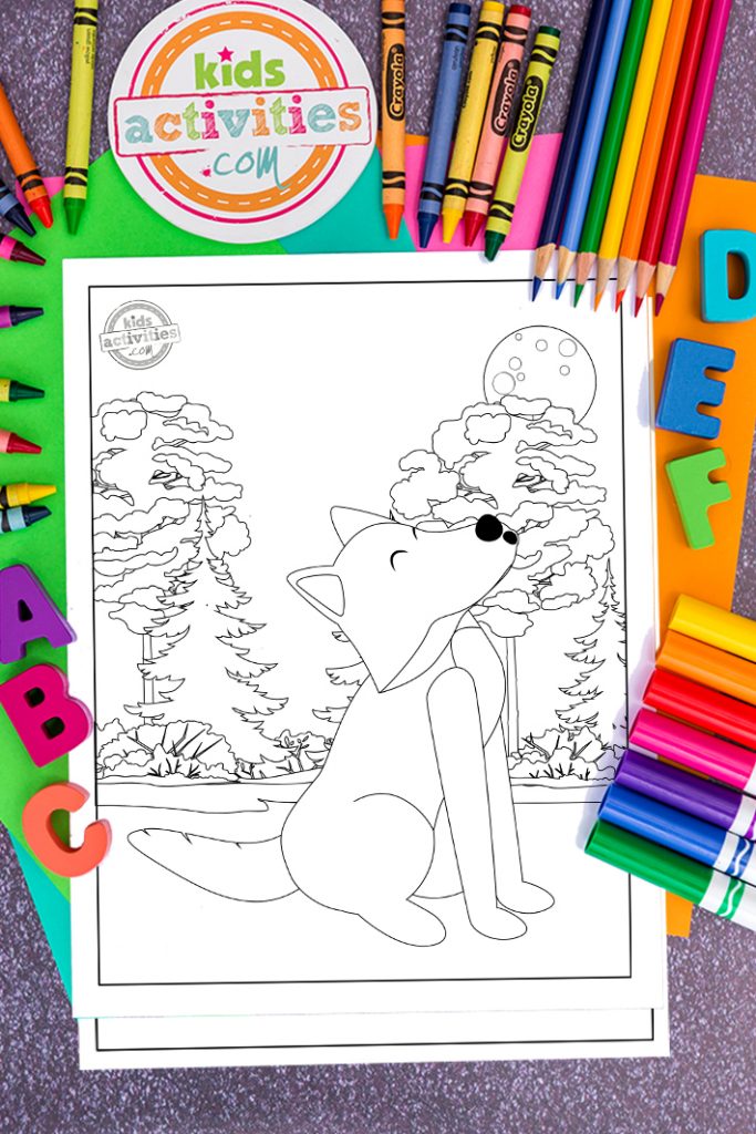 Cute wolf howling at moon coloring pages for kids kids activities blog