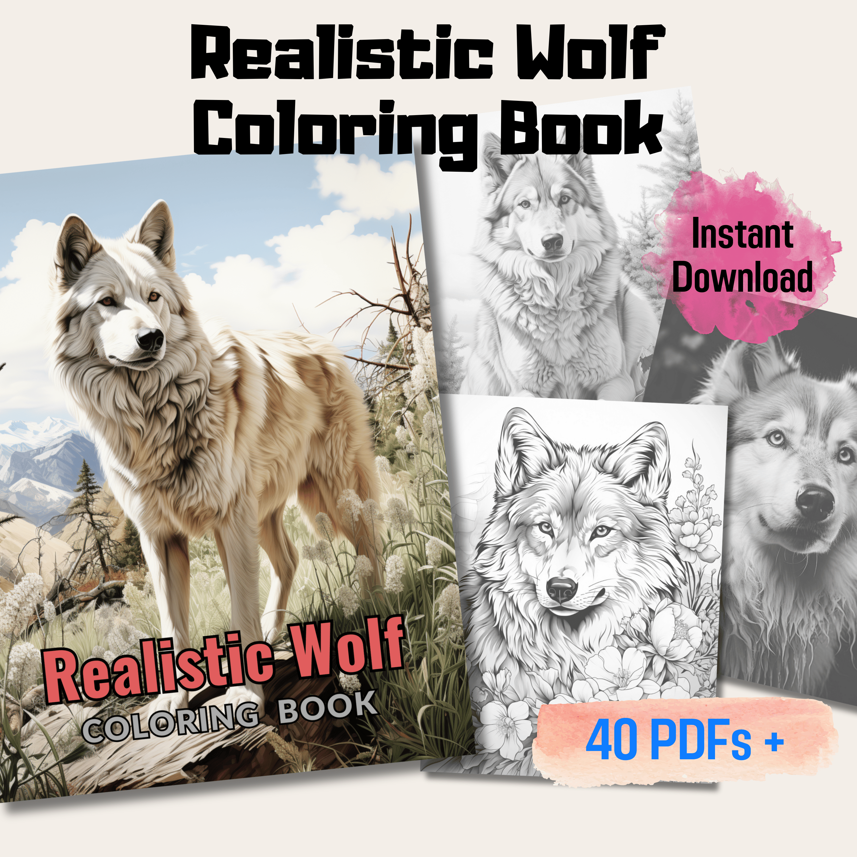 Pages realistic wolf grayscale coloring book instant download pri â funny print for you