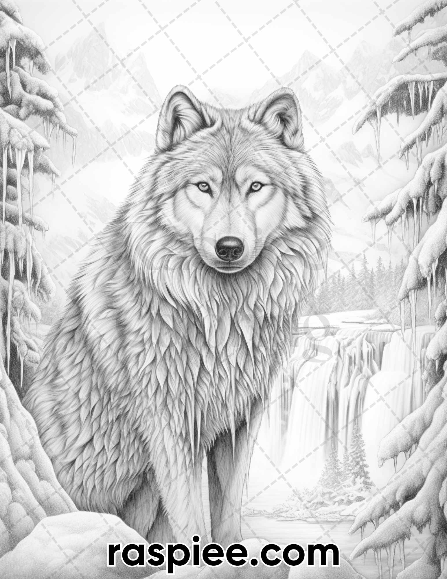 Winter wolf grayscale coloring pages for adults printable pdf inst â coloring