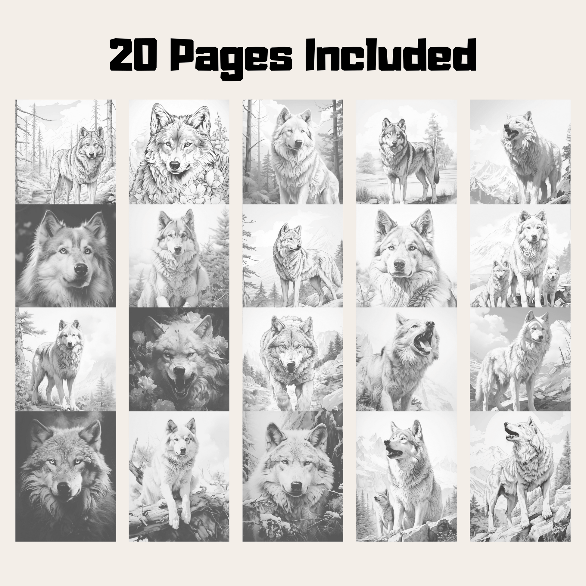 Pages realistic wolf grayscale coloring book instant download pri â funny print for you