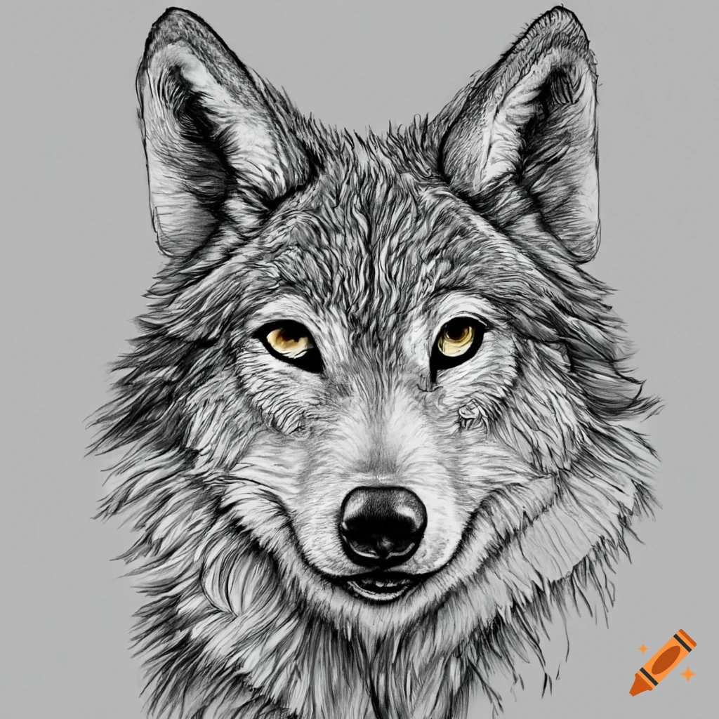 Line drawing of a wolf coloring page on