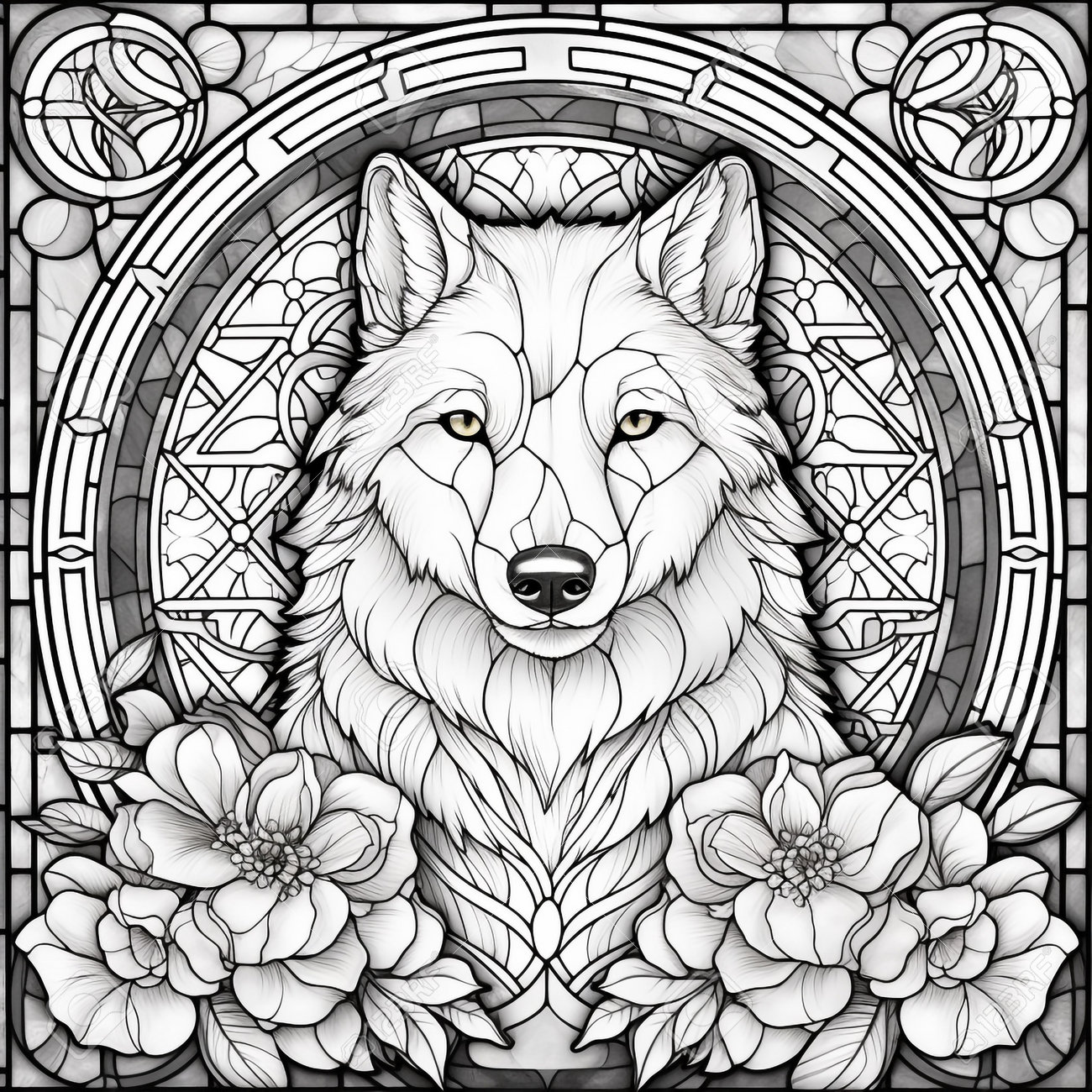 Stained glass wolf coloring pages stock photo picture and royalty free image image