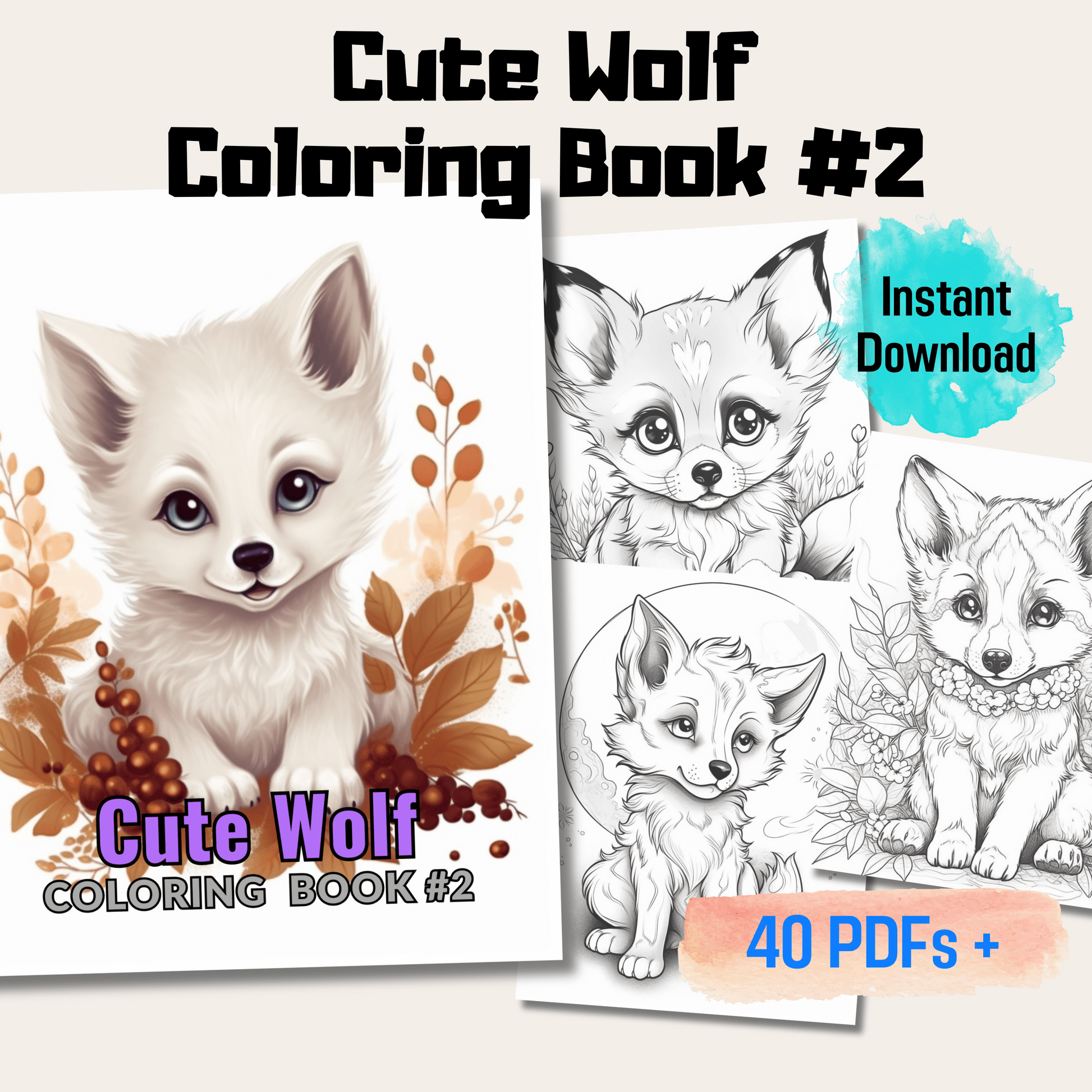 Baby wolf grayscale coloring book