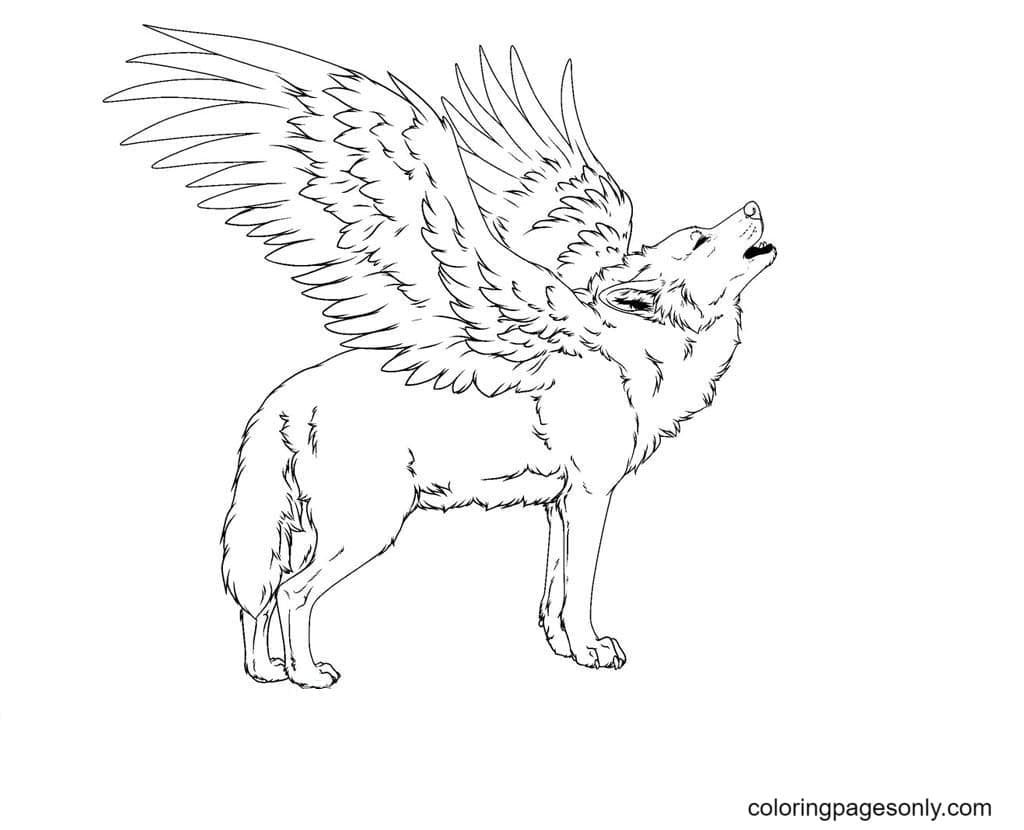 Wolf with wings coloring pages printable for free download