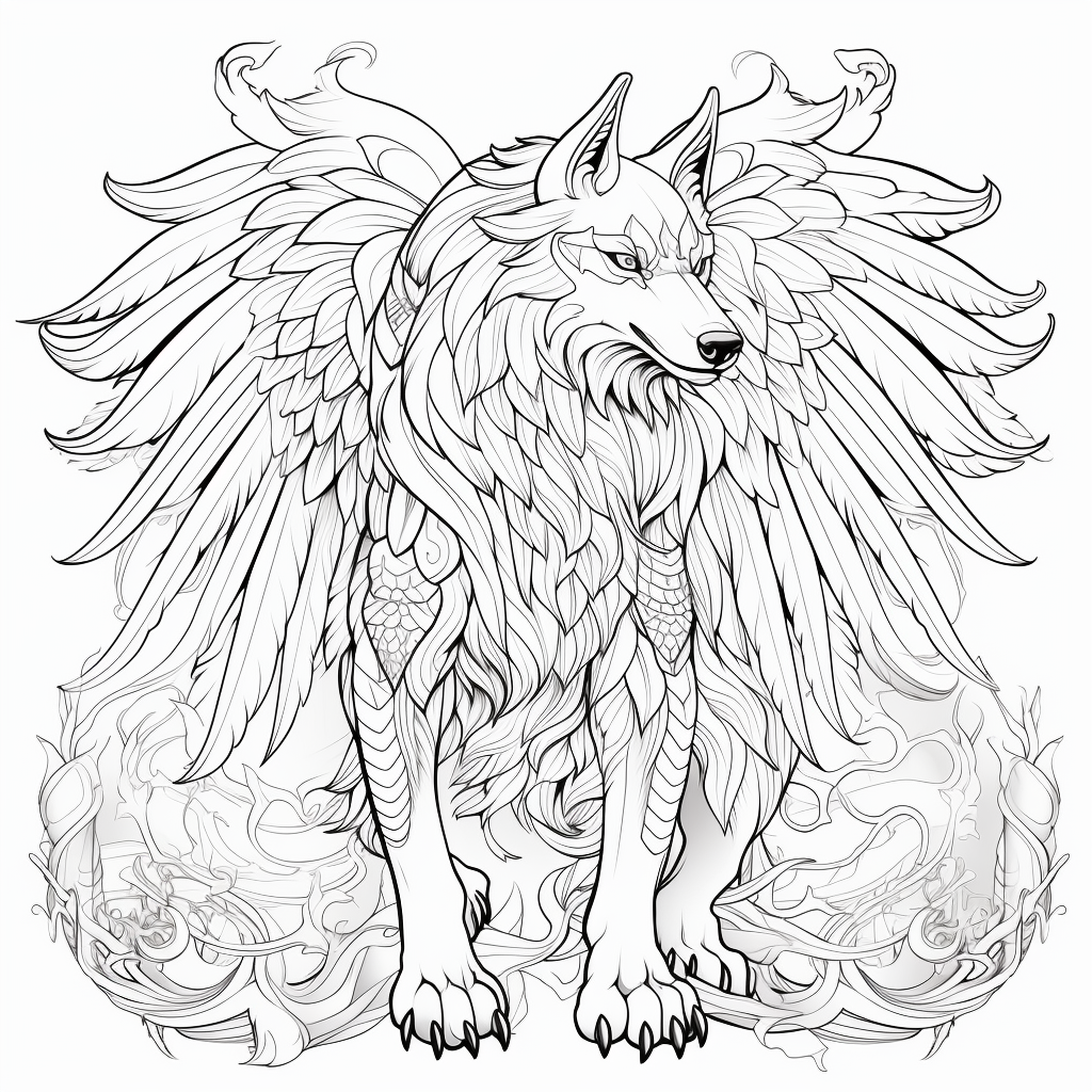 Winged wolf coloring pages