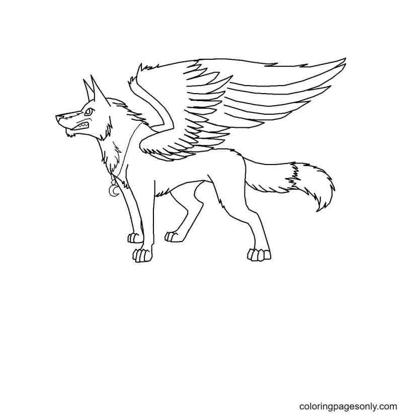 Wolf with wings coloring pages printable for free download