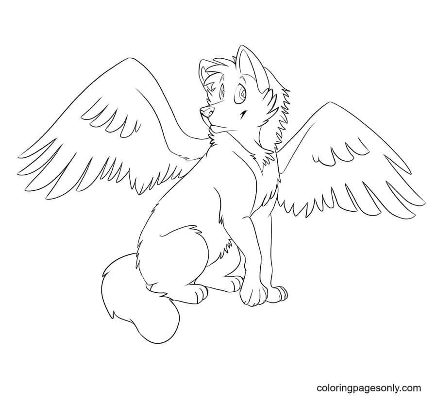 Wolf with wings coloring pages printable for free download