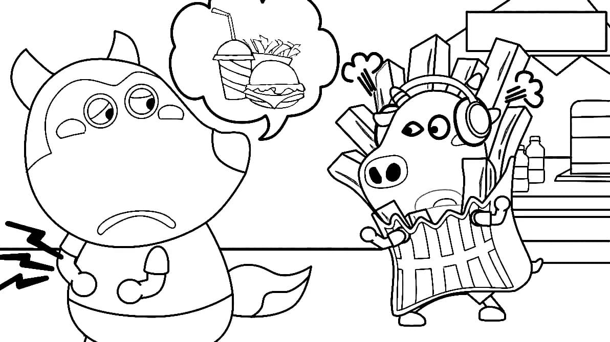 Wolfoo and junk foods coloring page