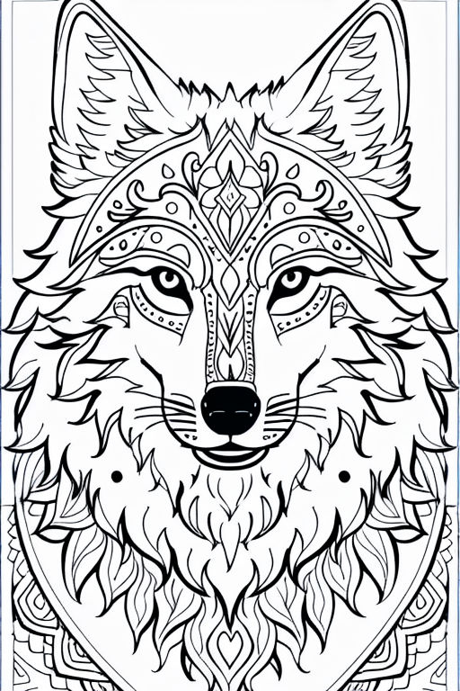 Coloring book template simple wolf mandala