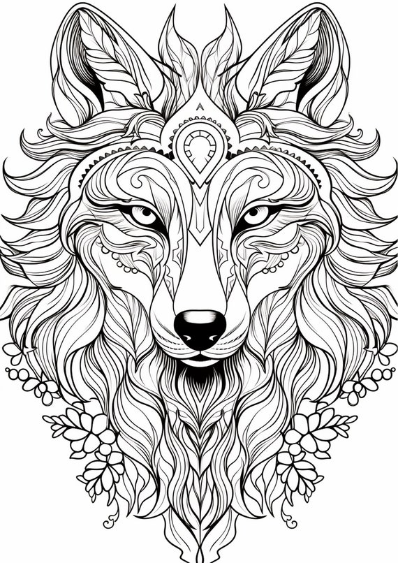 Wolf mandala coloring page printable coloring page coloring pages for adults printable digital coloring fantasy coloring