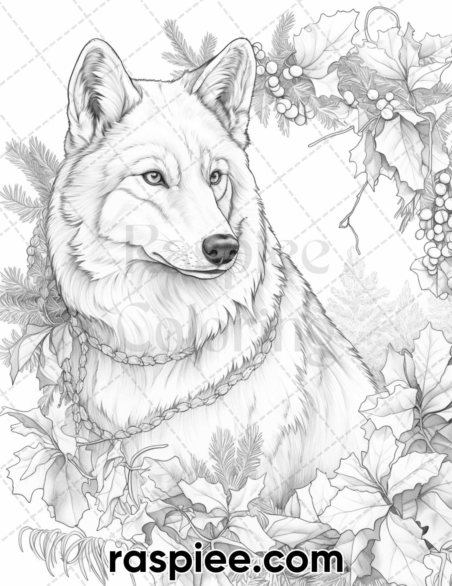 Winter wolf grayscale coloring pages for adults printable pdf inst â coloring