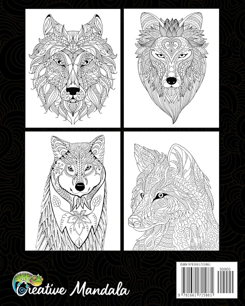 Wolf loring book for adults amazing wolves to lor wolves design with mandala patterns animal loring books for adults for stress relief relaxation mandala creative books