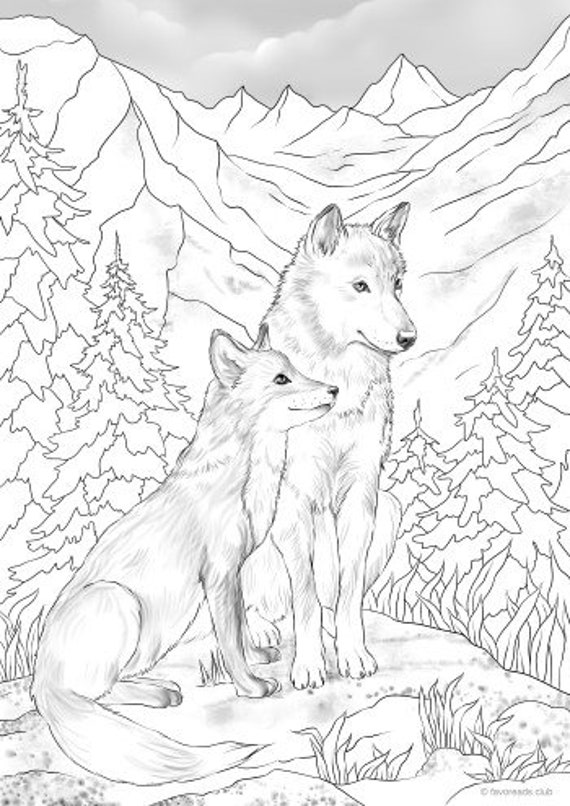 Wolf and fox printable adult coloring page from favoreads coloring book pages for adults and kids coloring sheets colouring designs