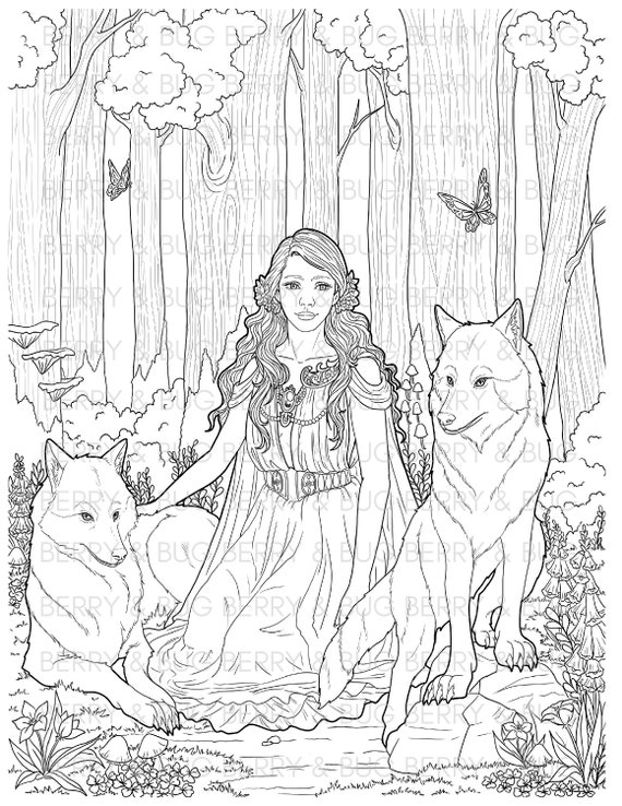 Wolves woman coloring page printable adult coloring page wolf coloring page printable pdf realistic detailed download now